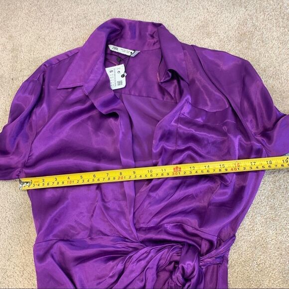 Zara purple satin effect bloggers fave wrap mini dress Sz S NWT - Picture 11 of 14